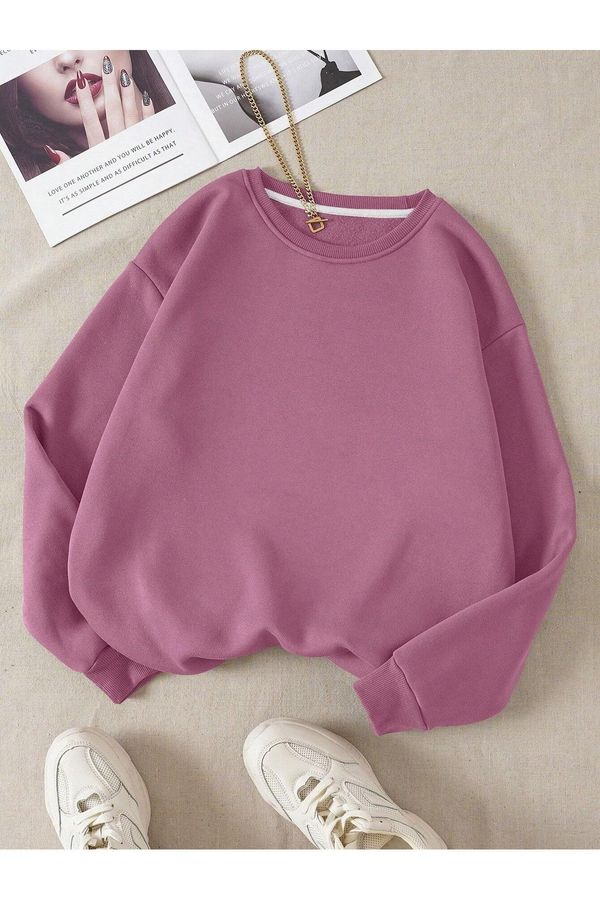 Know Know Women's Lilac Purple Plain Crew Neck Sweatshirt