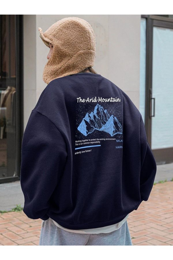 Know Know Women's Navy Arid Mountain Printed Oversized Sweatshirt.