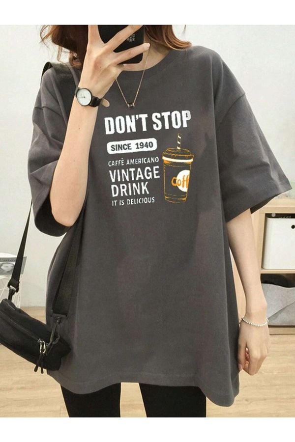 Know Know Women's Smoked Vintage Drink Printed Oversized T-shirt