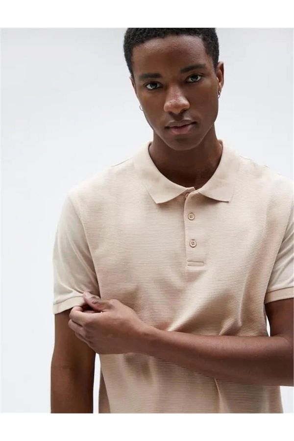 Koton Koton 3sam10010mk 074 Beige Men's Cotton Jersey Basic Short Sleeve Polo Neck T-shirt