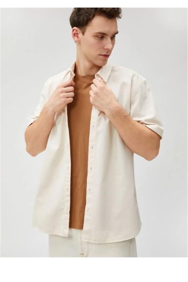 Koton Koton 3sam60002hw 057 Beige Men's Cotton Woven Tops Shirt