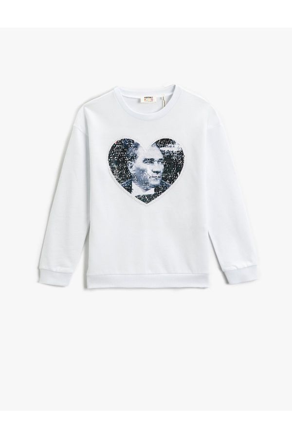 Koton Koton Atatürk Printed Sweatshirt with Sequin Embellishment on Both Sides.