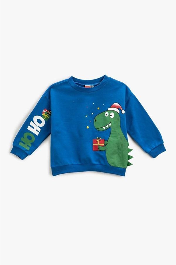 Koton Koton Baby Boy Crew Neck Long Sleeve New Year Themed Dinosaur Printed Sweatshirt 3wmb1037