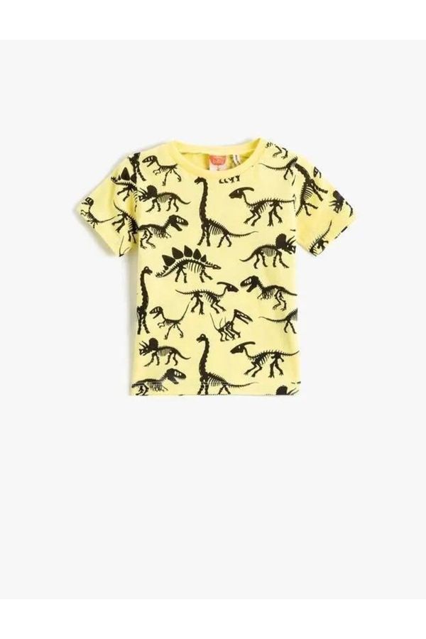 Koton Koton Baby Boy Short Sleeve Crew Neck T-Shirt with Dinosaur Print
