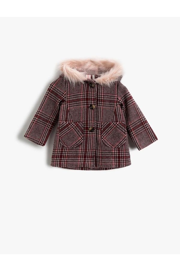 Koton Koton Baby Girl Collar Fur Coat Plaid Hooded Baby Girl Collar Fur Coat Plaid Hooded