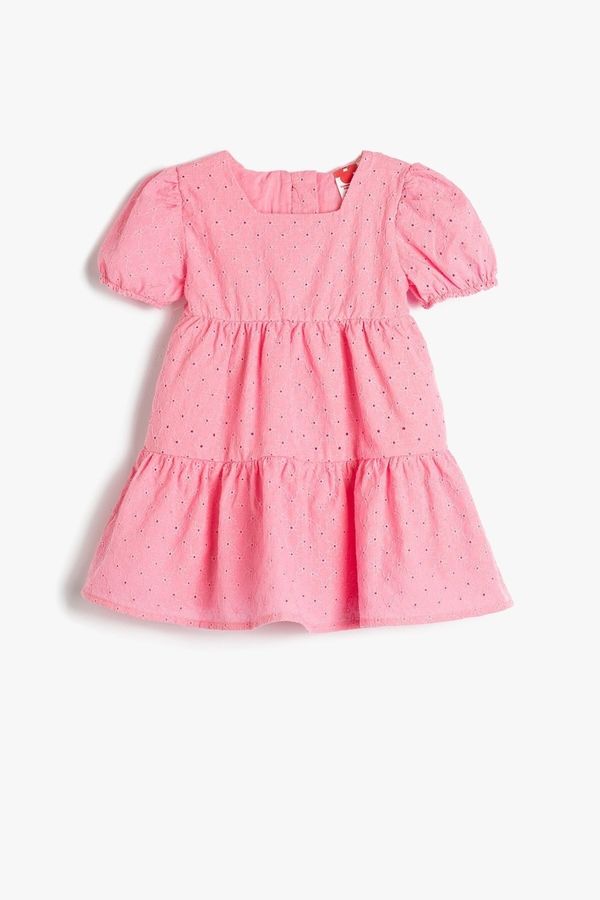Koton Koton Baby Girl Embroidered Balloon Sleeves Square Collar Scalloped Dress 3smg80029aw