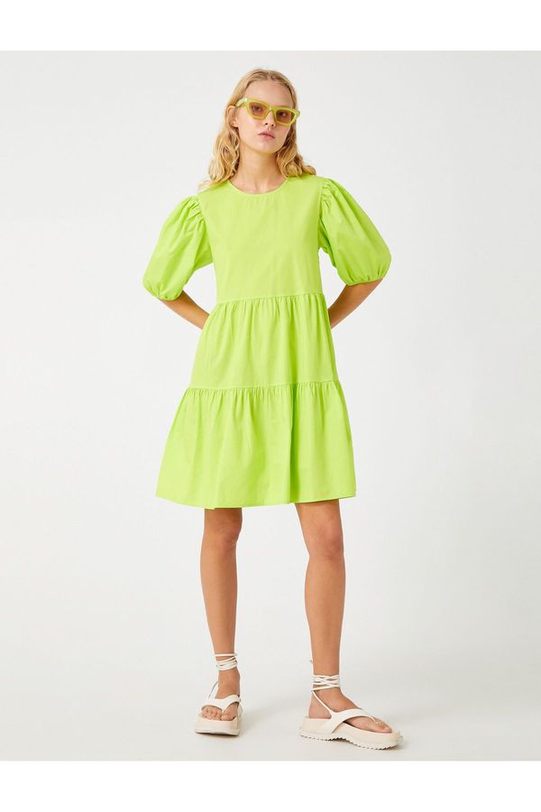 Koton Koton Balloon Sleeve Dress Crew Neck Bow Detailed