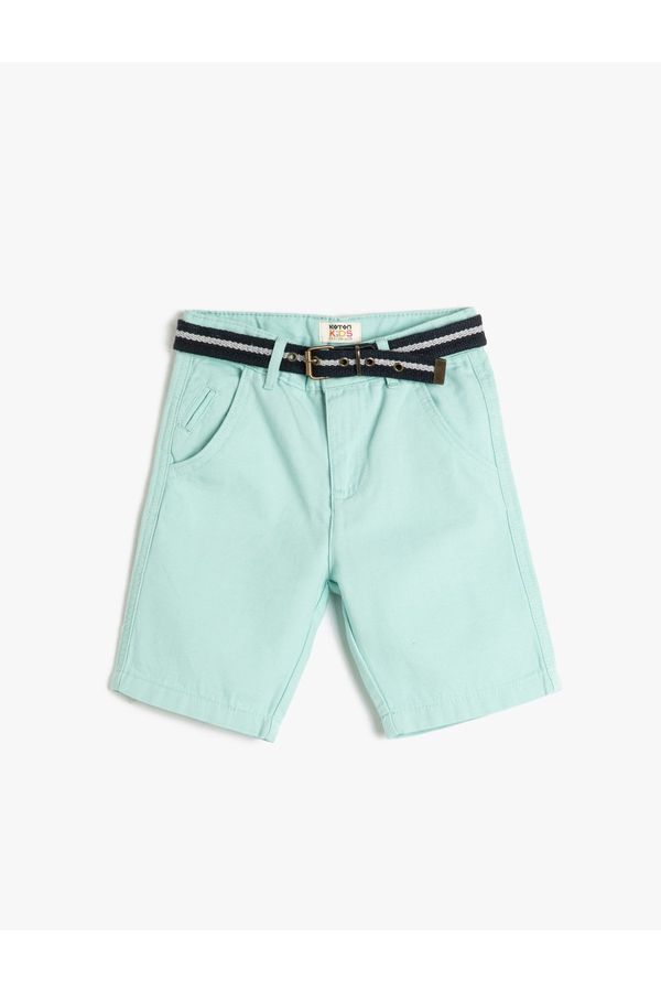 Koton Koton Basic Bermuda Shorts Belt Detailed Pocket Cotton Cotton Waist Adjustable Elastic