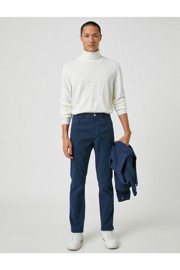 Koton Koton Basic Gabardine Trousers with Buttons and Pocket Detail