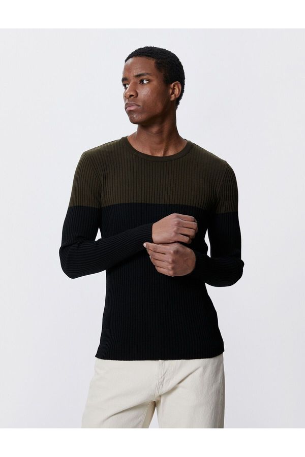 Koton Koton Basic Knitwear Sweater Crew Neck Color Block Slim Fit