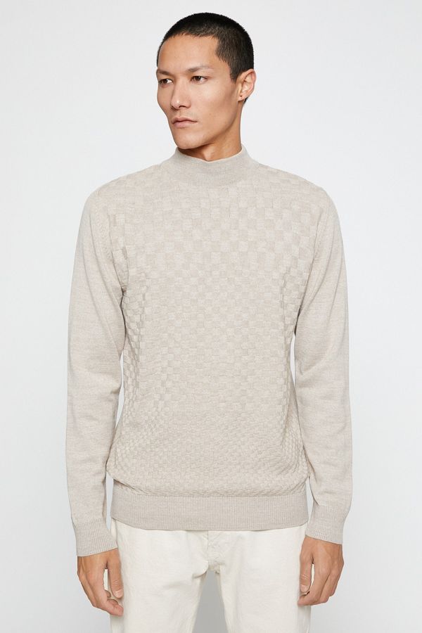 Koton Koton Basic Knitwear Sweater Half Turtleneck Long Sleeved Geometric Pattern.