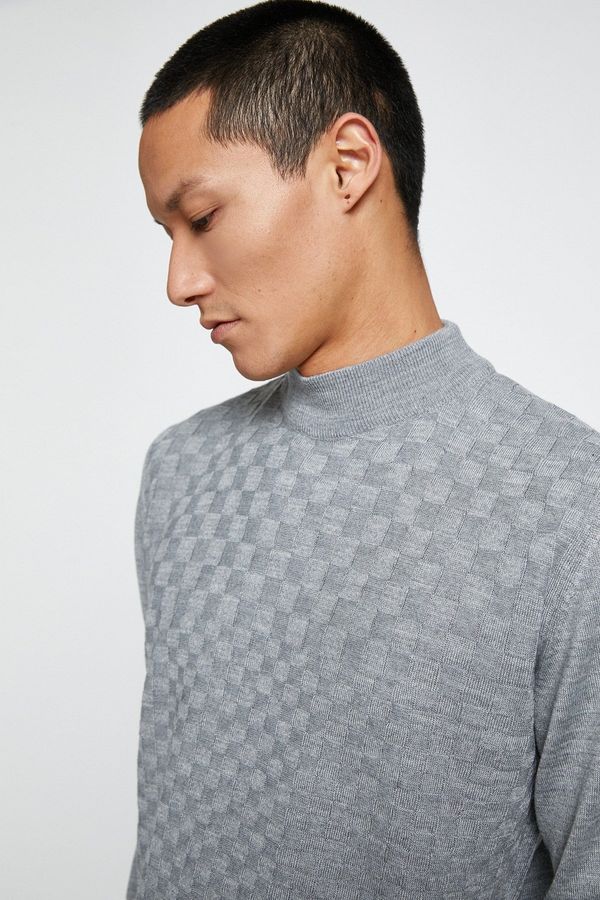 Koton Koton Basic Knitwear Sweater Half Turtleneck Long Sleeved Geometric Pattern.