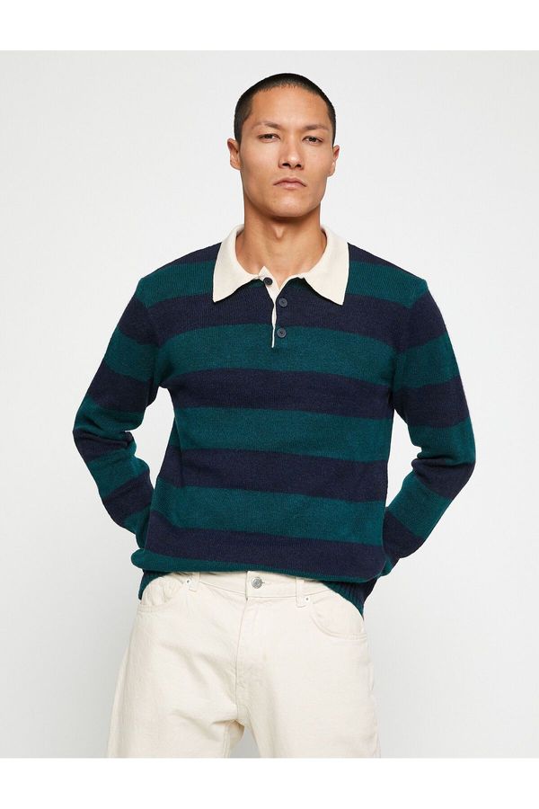 Koton Koton Basic Knitwear Sweater Polo Collar Button Detailed