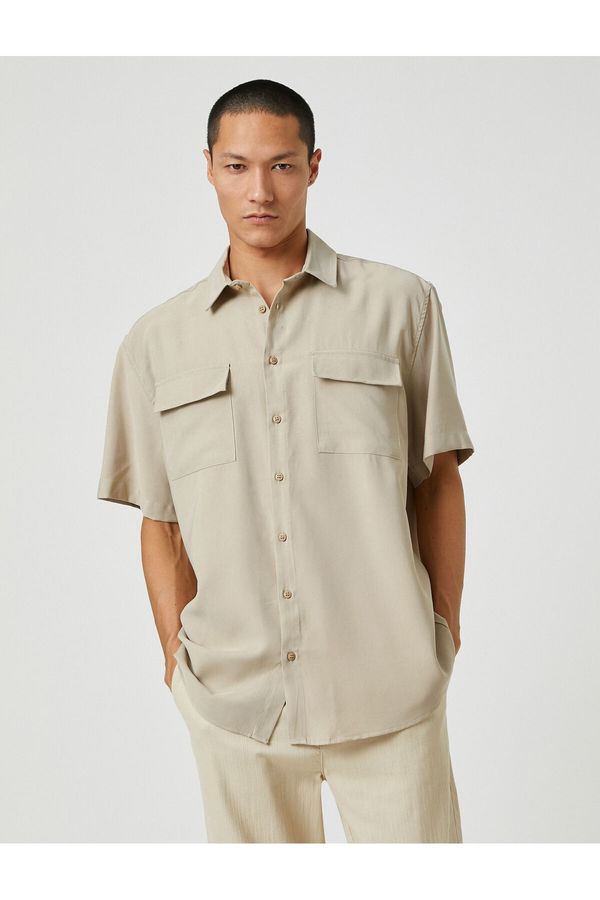 Koton Koton Basic Shirt Classic Cuff Collar Short Sleeve Pocket Detailed