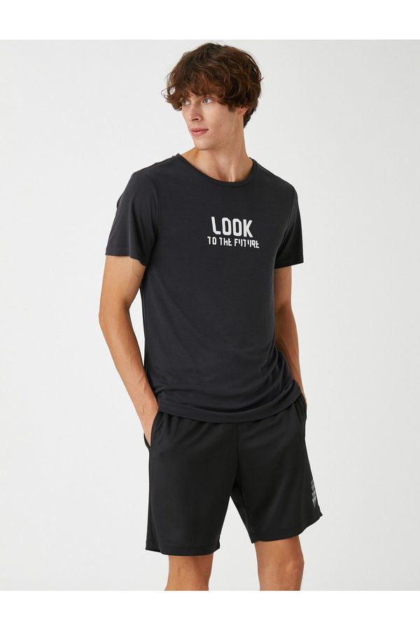 Koton Koton Basic Sports T-Shirt Motto Printed Modal Blend