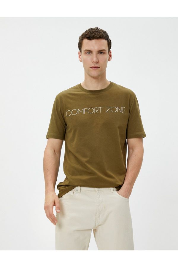Koton Koton Basic T-Shirt. Crew Neck Slogan Printed Short Sleeved.