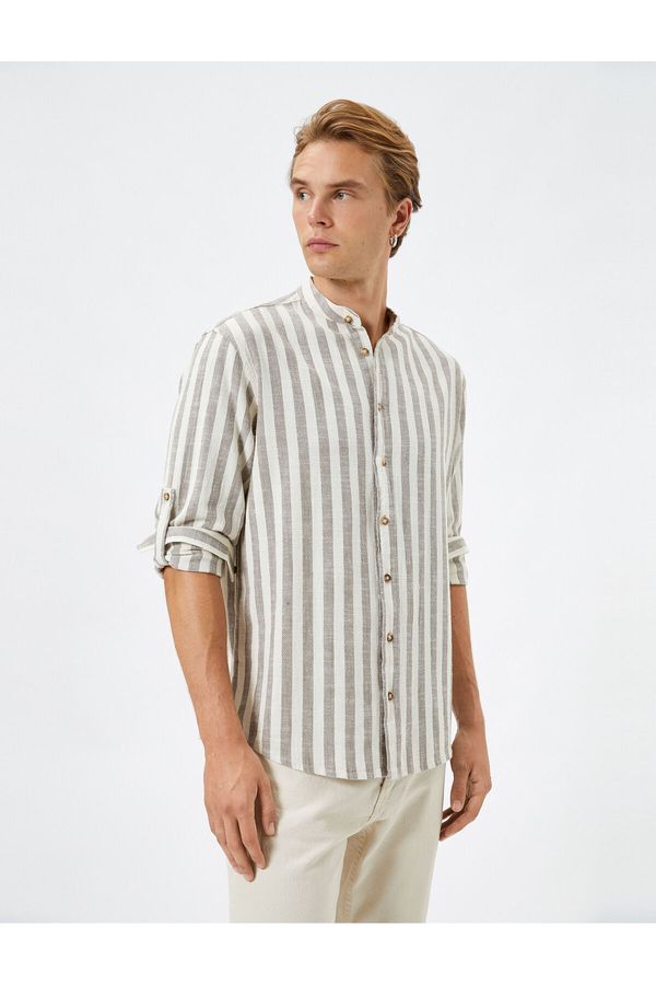 Koton Koton Big Collar Shirt Long Sleeve Turnable Sleeve Detailed Buttoned