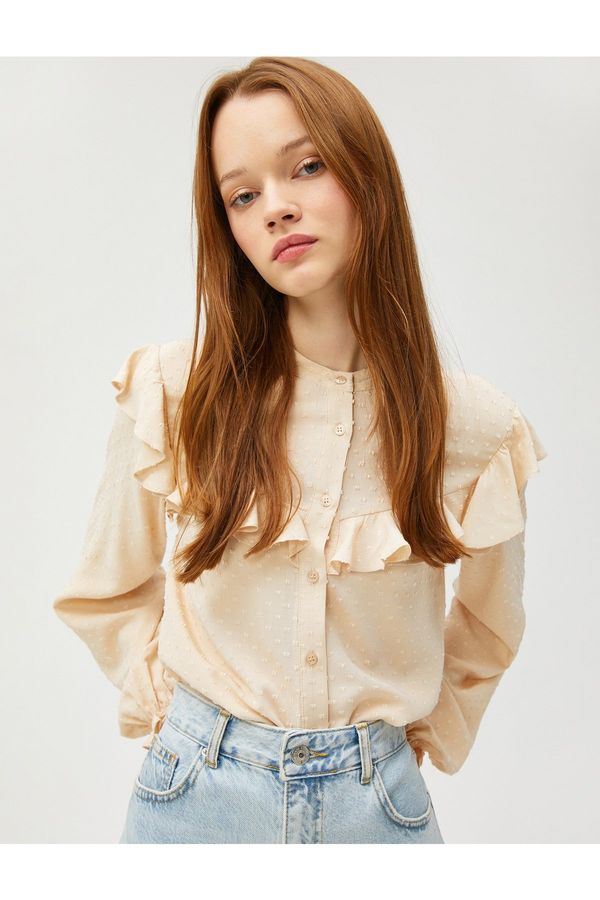 Koton Koton Blouse with Balloon Sleeves Viscose Crew Neck Frilled and Buttoned.