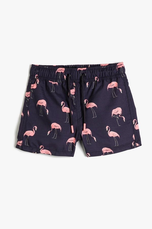 Koton Koton Boy's Flamingo Printed Swim Shorts with Tie Waist 3skb00037bw