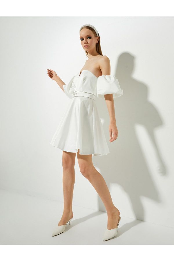 Koton Koton Bridal Mini Evening Dress With Open Shoulders Stone Detailed.