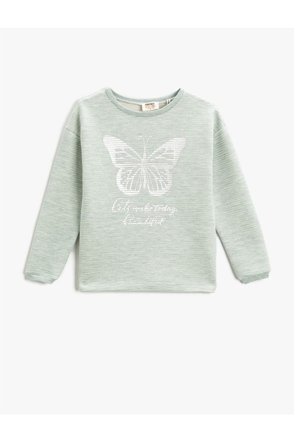 Koton Koton Butterfly Printed Sweatshirt Crew Neck Long Sleeve