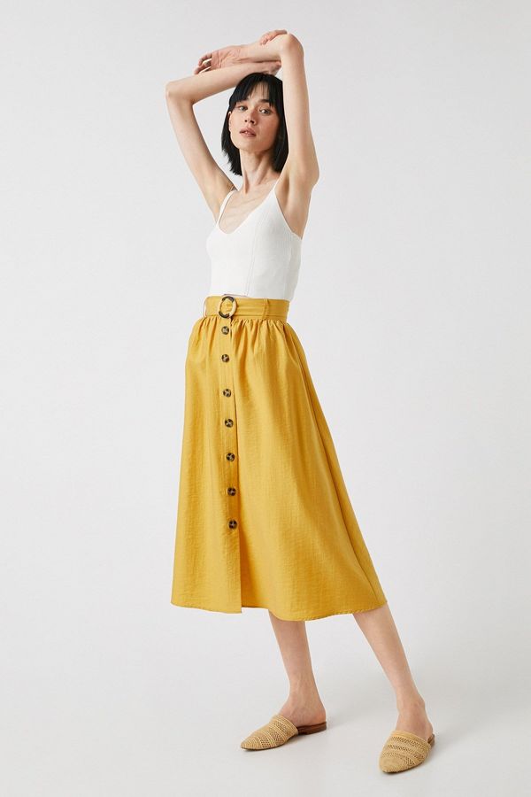 Koton Koton Buttoned Belted Midi Skirt Tencel™