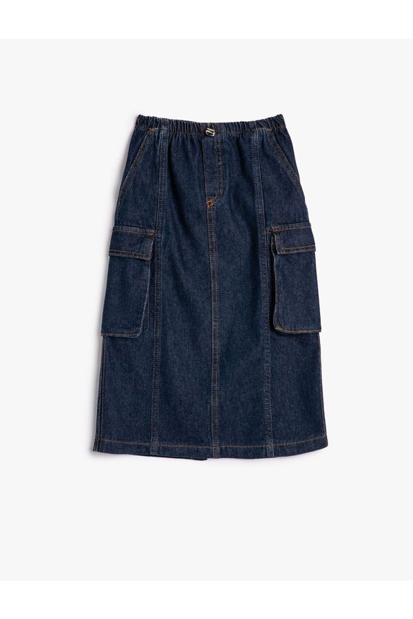 Koton Koton Cargo Denim Skirt Maxi Length Slit Detailed Waist Elasticated Cotton.