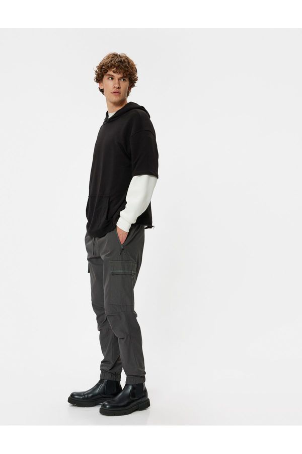 Koton Koton Cargo Jogger Trousers Laced Waist Pocket Detail Cotton