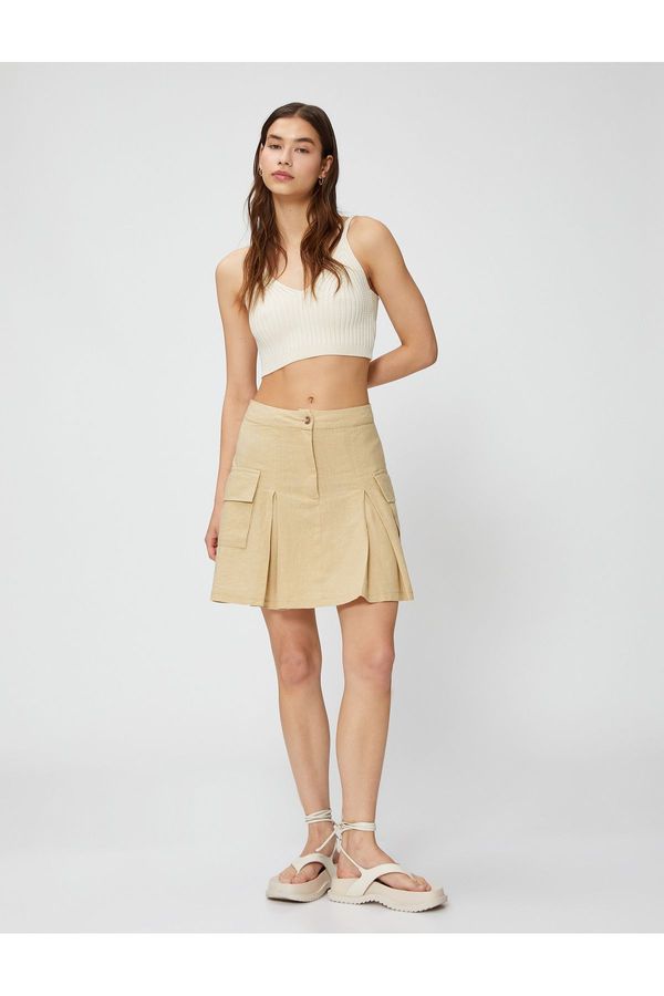 Koton Koton Cargo Skirt Linen Blend Mini Pocket Detailed Pleated