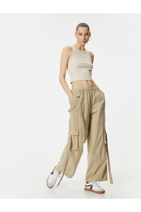 Koton Koton Cargo Trousers Straight Leg Belt Detailed Waist Elastic Cotton