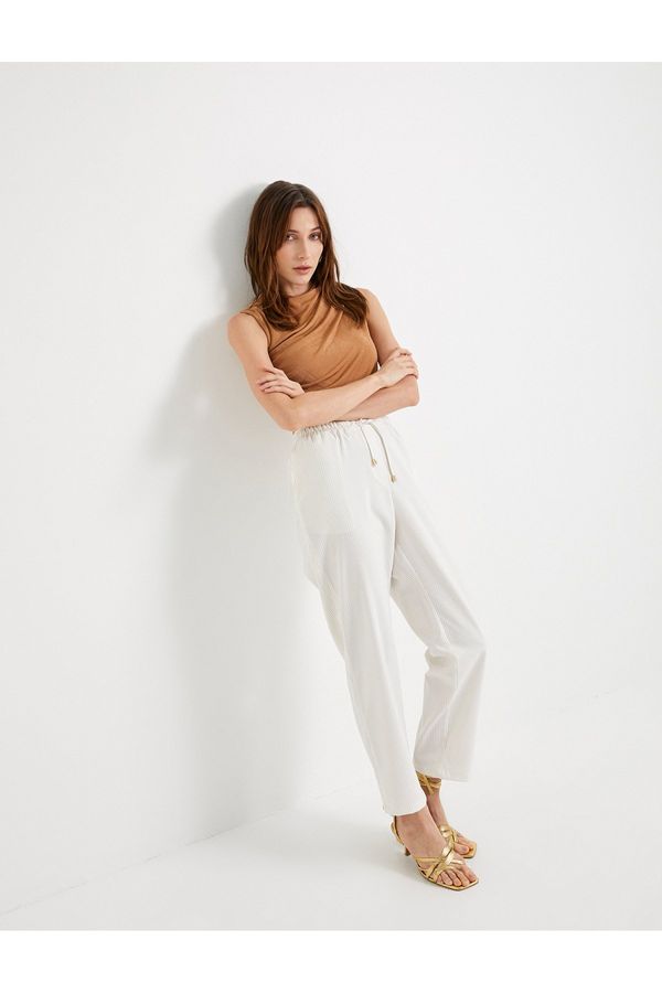 Koton Koton Carrot Trousers with Lace Waist High Waist Pocket Detail