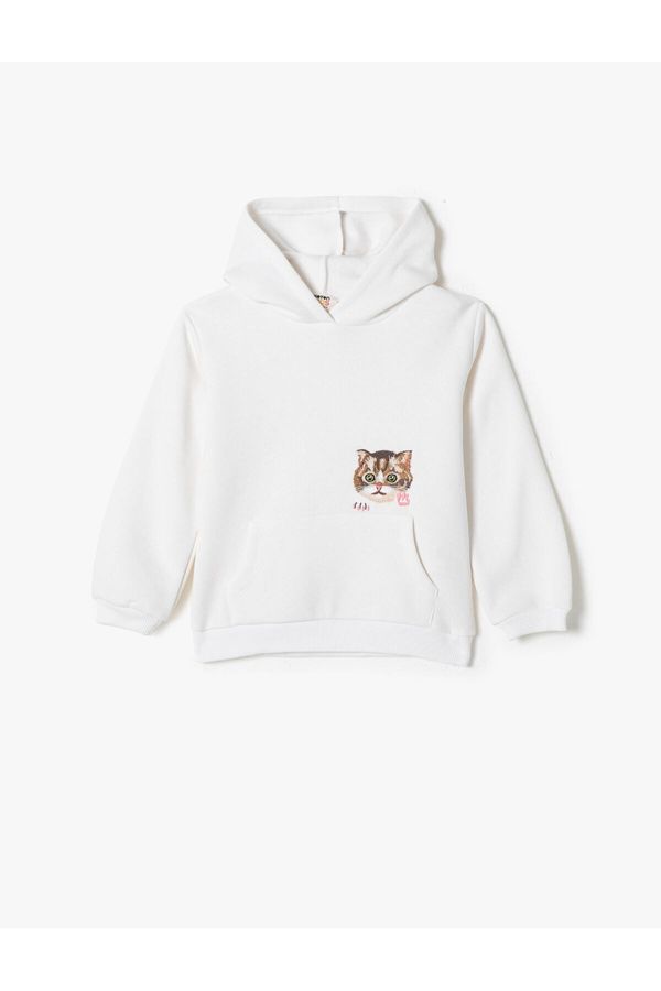 Koton Koton Cat Printed Hooded Sweatshirt Long Sleeved Raspberry Pie