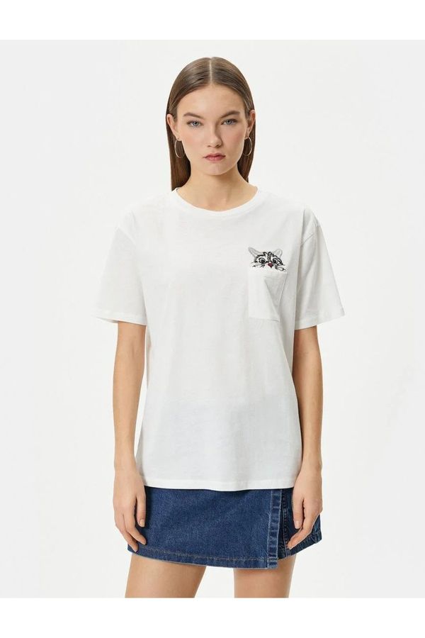 Koton Koton Cat T-Shirt Pocket Detailed Short Sleeve Crew Neck Cotton