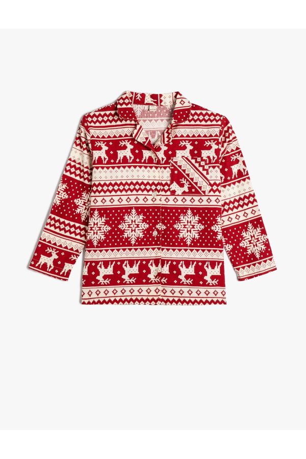 Koton Koton Christmas Theme Pajama Top Printed Long Sleeve Cotton