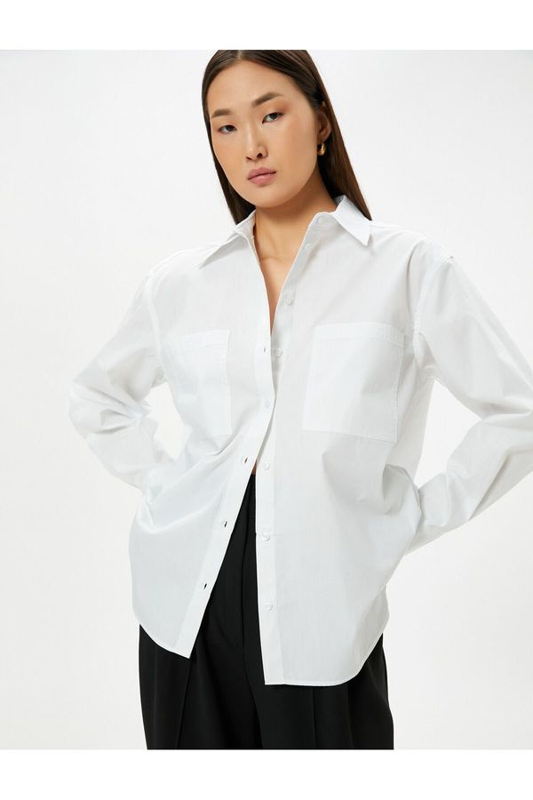 Koton Koton Classic Poplin Shirt Long Sleeve Buttoned Cuff Collar Regular Fit