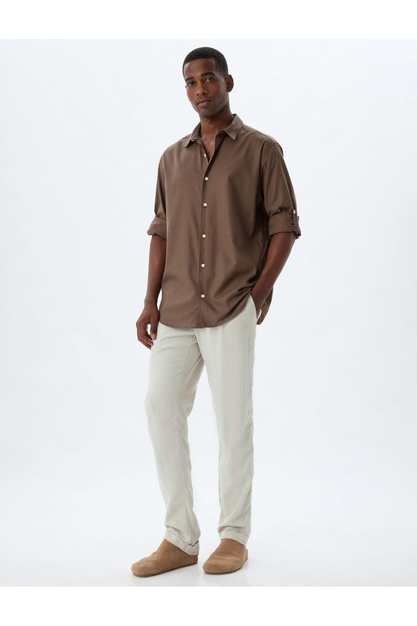 Koton Koton Classic Shirt Long Sleeve Buttoned Sleeve Detailed Cotton