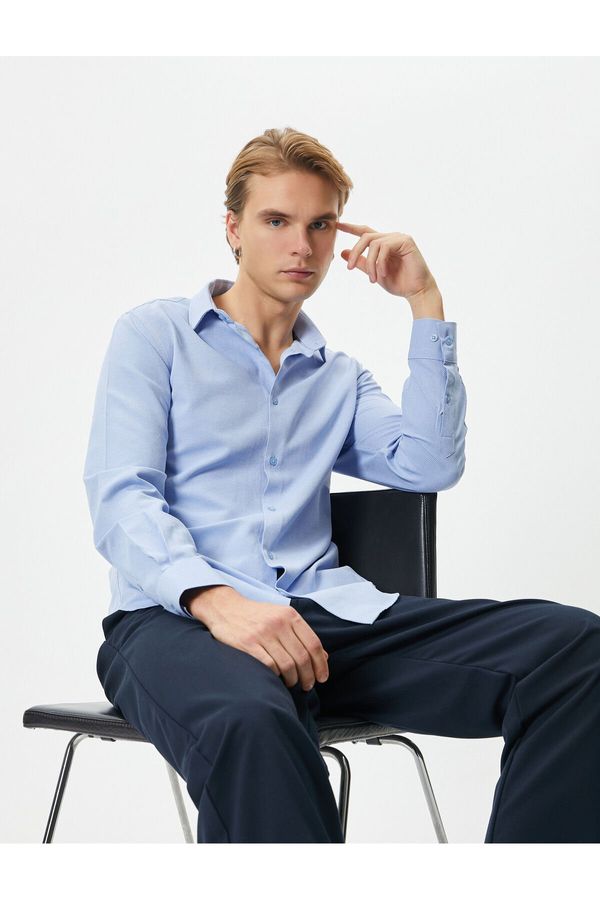 Koton Koton Classic Shirt Slim Fit Half Italian Collar Buttoned Long Sleeve