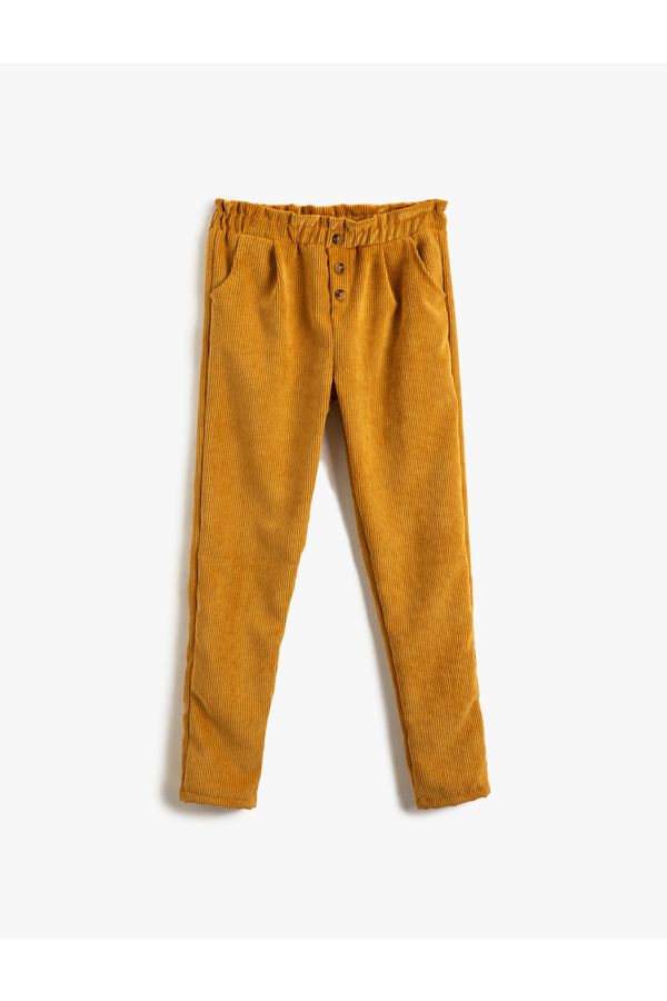 Koton Koton Corduroy Pants High Waist with Button Detailed Pockets.