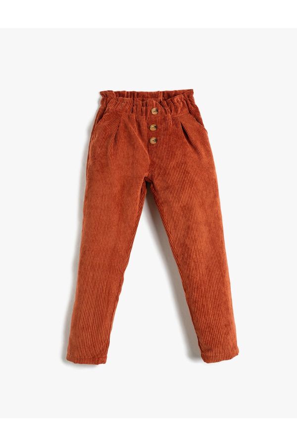 Koton Koton Corduroy Pants Trousers Elastic Waist with Button Detailed Pockets.