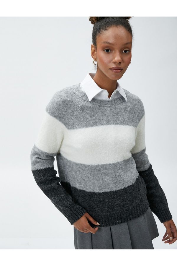Koton Koton Crew Neck Knitwear Sweater Long Sleeve Ribbed