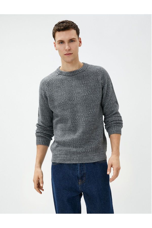 Koton Koton Crew Neck Sweater Long Sleeve Textured Ribbed