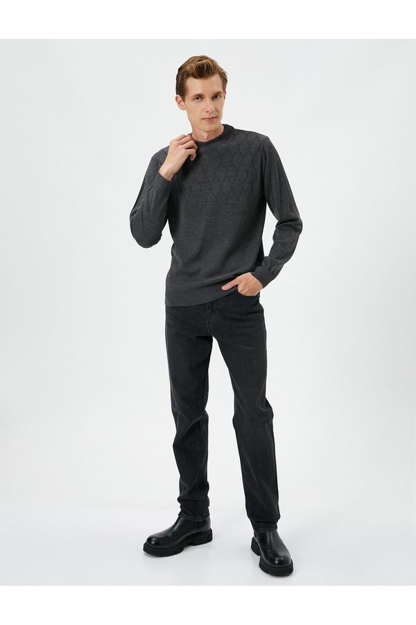 Koton Koton Crew Neck Sweater Slim Fit Textured Ribbed Long Sleeved