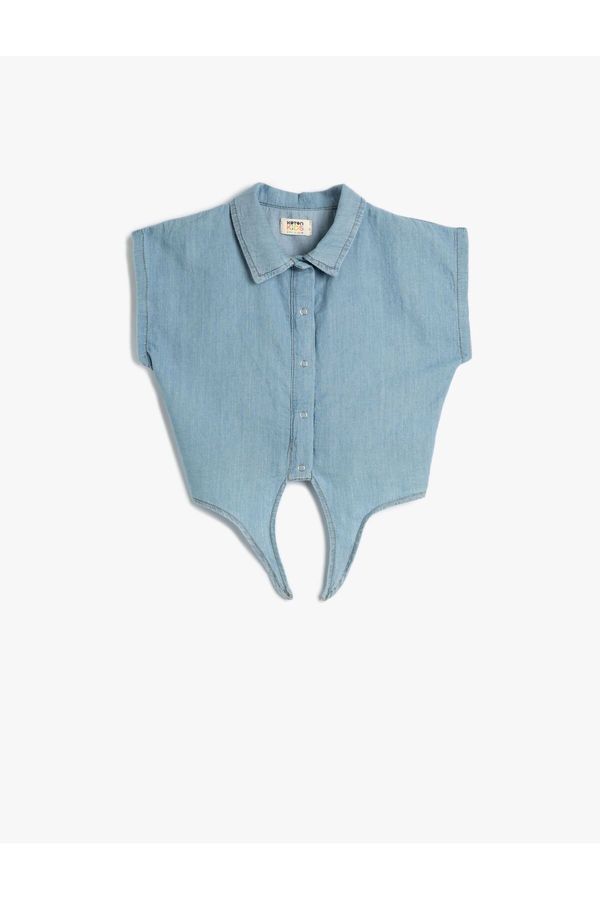 Koton Koton Crop Denim Shirt Front Tie Detail Short Cotton