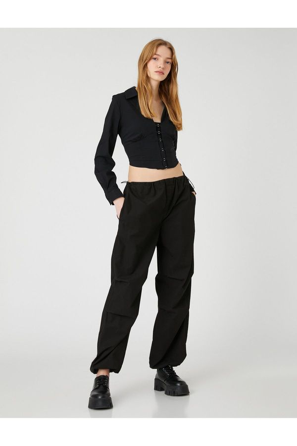 Koton Koton Crop Poplin Shirt with Accessory Detail Long Sleeve Asymmetrical Cut