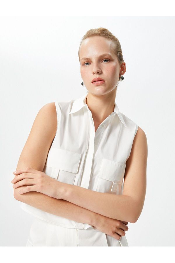 Koton Koton Crop Shirt Cargo Pocket Detail Sleeveless