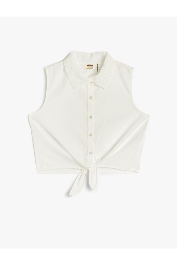 Koton Koton Crop Shirt Front Tie Detailed Sleeveless Collar Embroidered