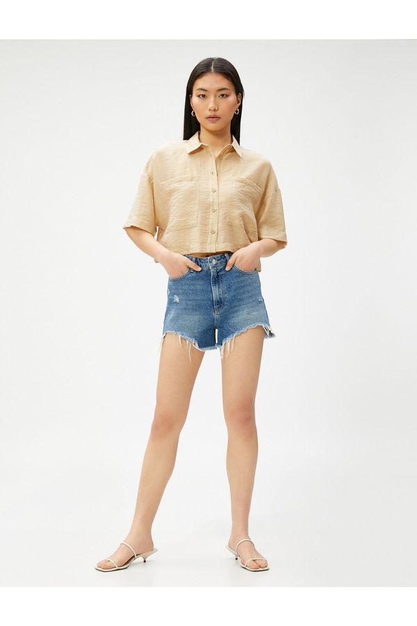 Koton Koton Crop Shirt Pocket Short Sleeve Tencel™
