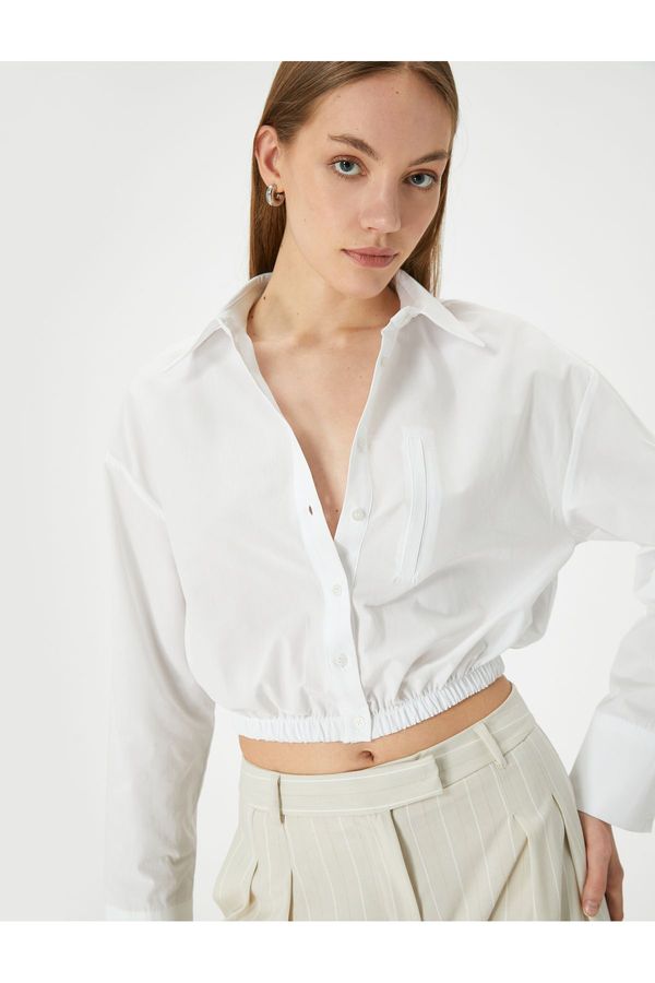 Koton Koton Crop Shirt with Elastic Waist Buttons Cotton Standard Cut