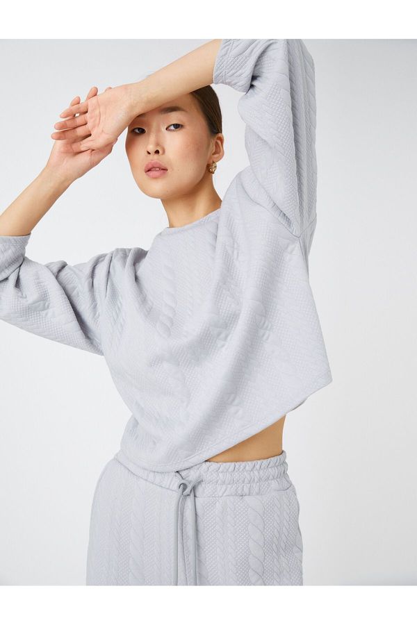 Koton Koton Crop Sweatshirt Knit Pattern Long Sleeve