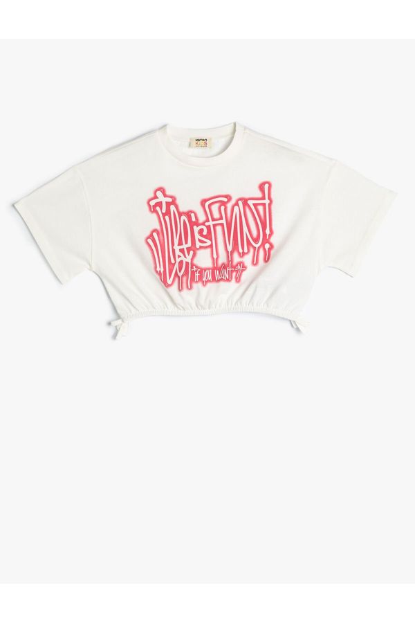 Koton Koton Crop T-Shirt Motto Printed Short Sleeve Crew Neck Cotton